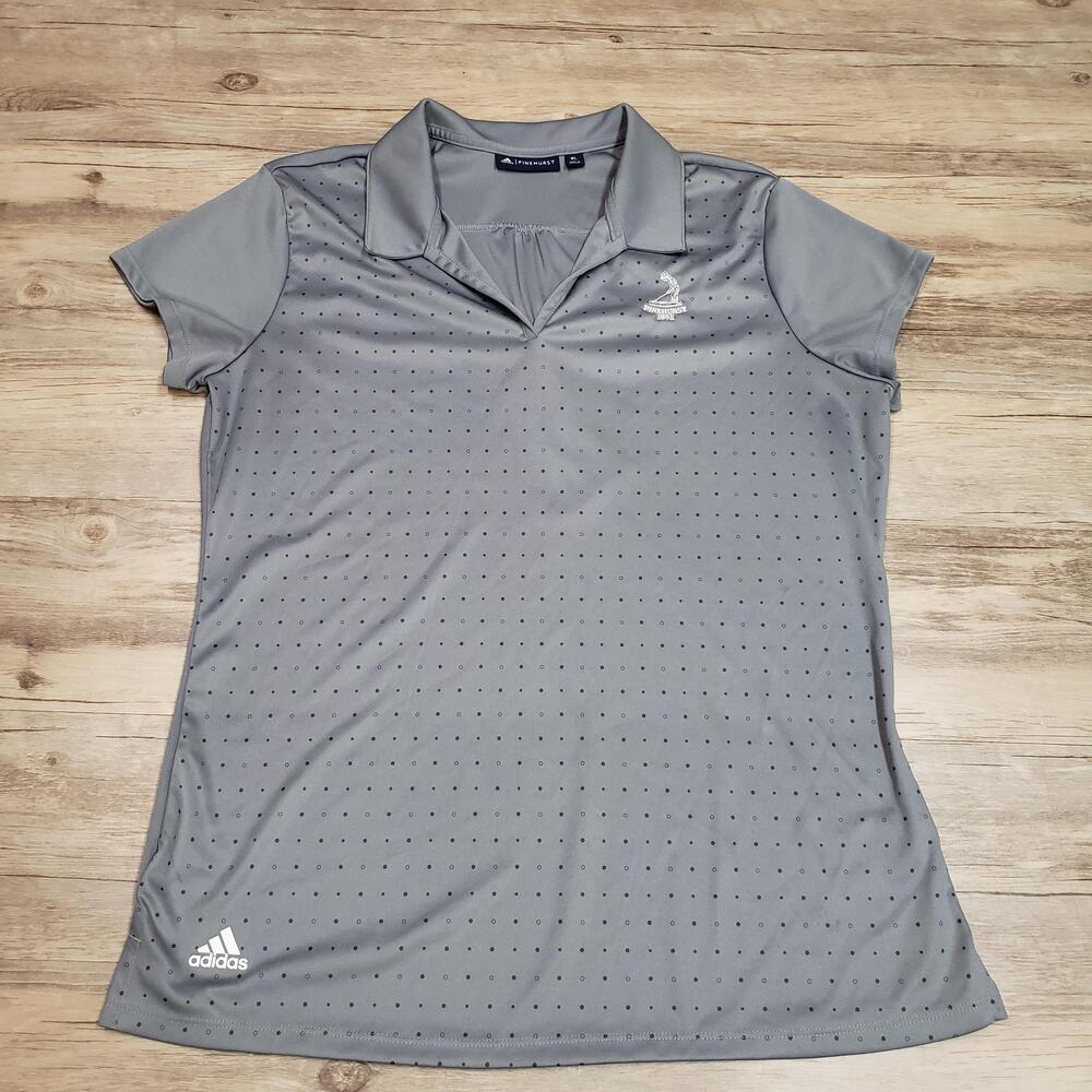 Pinehurst Golf Adidas Polo Shirt Womens XL Gray Polka Dot Short Sleeve Golf